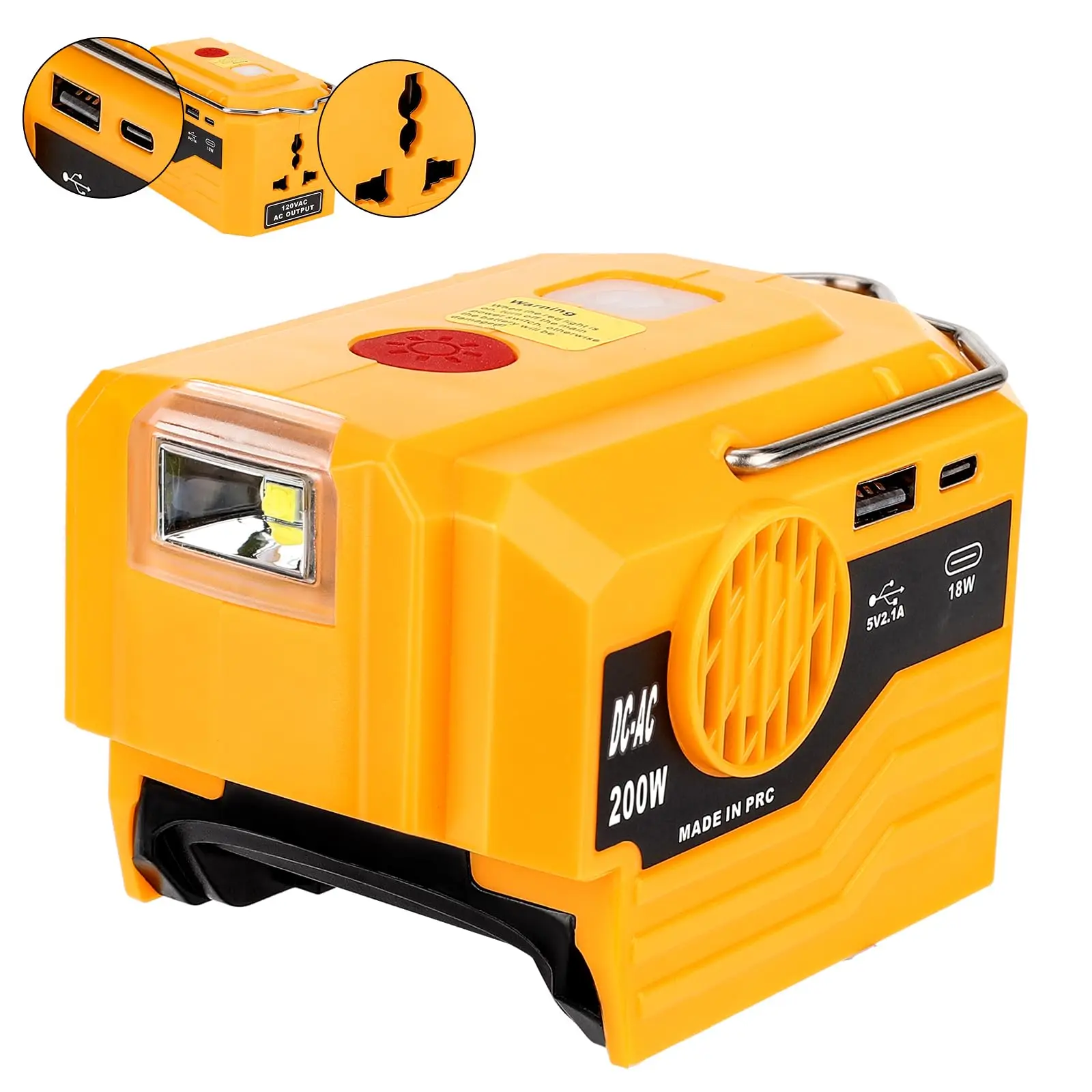 Ac Outdoor Power - เครื่องกำเนิดไฟฟ้าสำหรับตั้งแคมป์กลางแจ้ง สำหรับแบตเตอรี่ Dewalt 20V 200W DC-AC